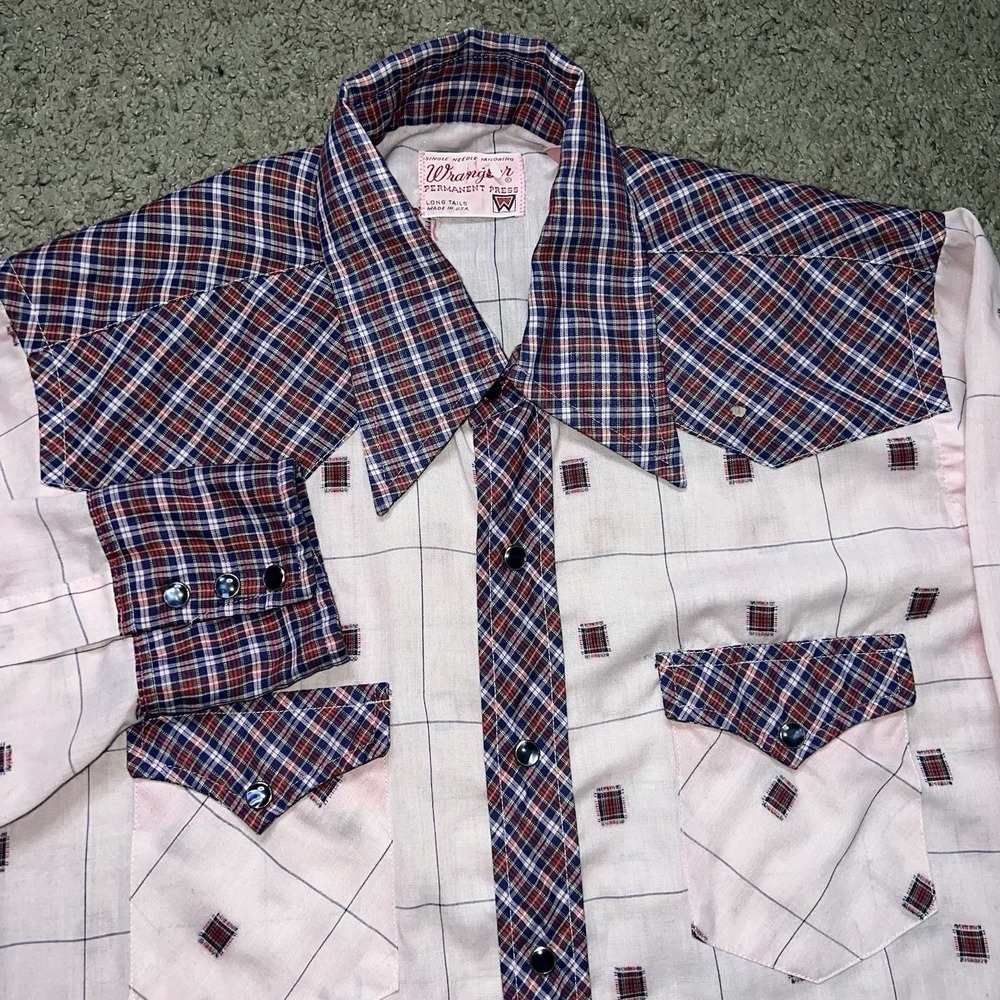 Vtg Wrangler Pearl Snap Shirt Polyester 60s Disco Western Cowboy 15‎ 1/2- 32